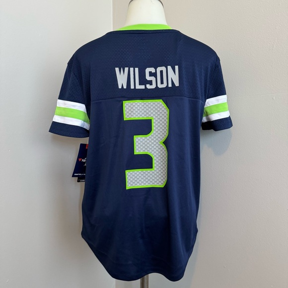 Seattle Seahawks Navy Blue and Green Lace Up Wilson Fanatics Jersey - Picture 8 of 9